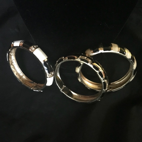 Vintage Black/White/Gold Bangle Bracelets x 3 - Picture 4 of 4